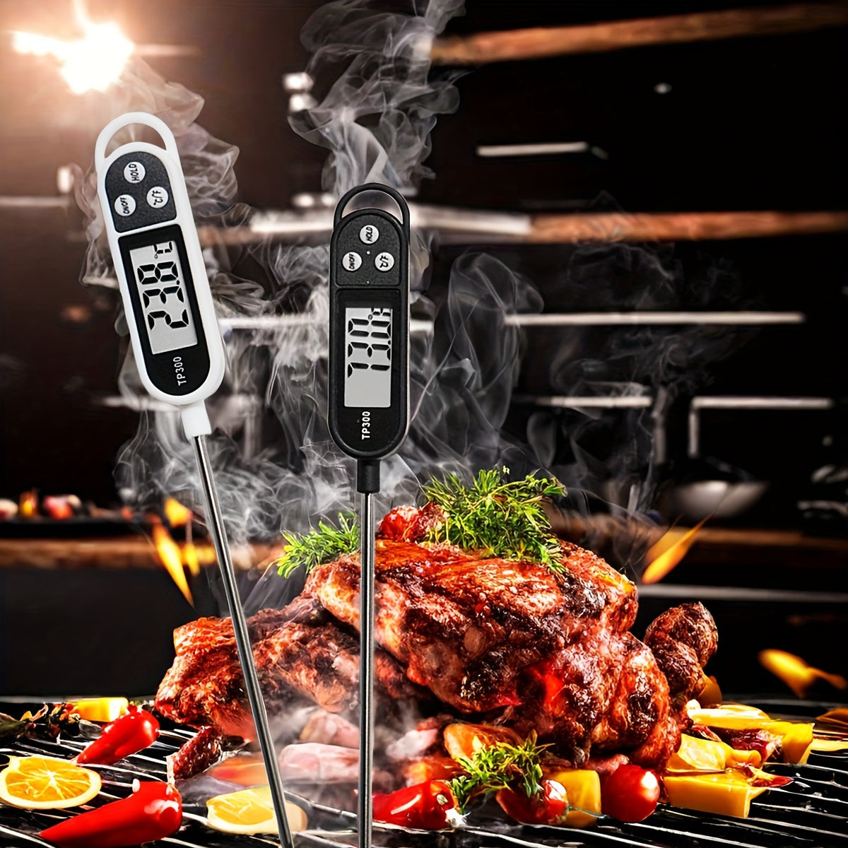 1pc Digital Food Thermometer with Stainless Steel Probe - Accurate Meat and BBQ Cooking Temperature, Instant Read for Baking and Grilling, Includes AA Battery, Kitchen Temperature Tool|Sleek Digital Thermometer|Plastic Body T