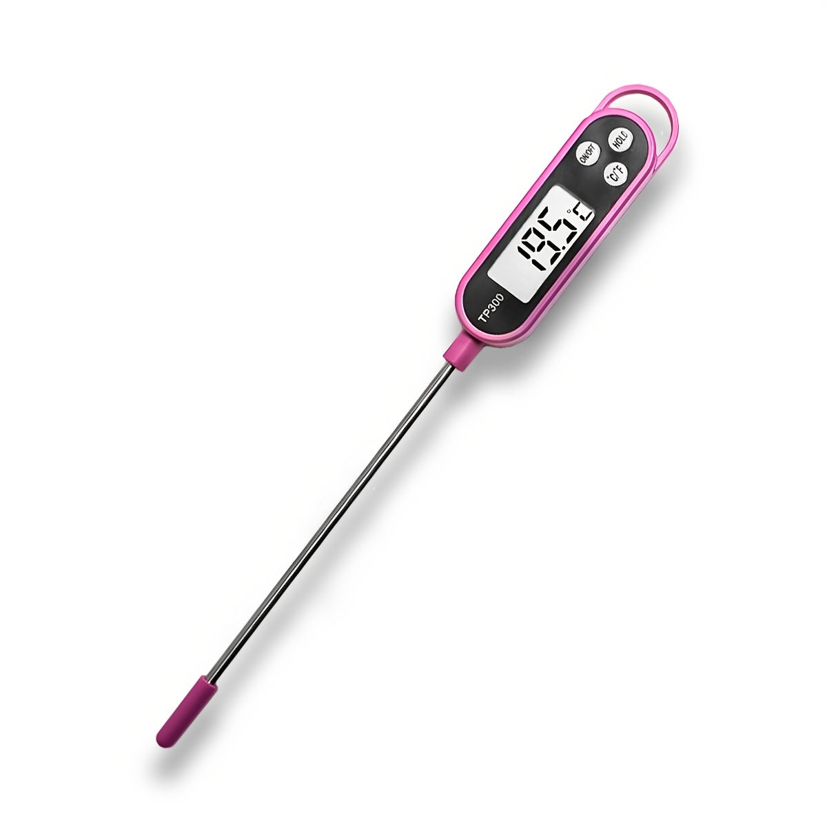 1pc Digital Food Thermometer with Stainless Steel Probe - Accurate Meat and BBQ Cooking Temperature, Instant Read for Baking and Grilling, Includes AA Battery, Kitchen Temperature Tool|Sleek Digital Thermometer|Plastic Body T
