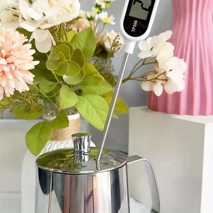 1pc Digital Food Thermometer with Stainless Steel Probe - Accurate Meat and BBQ Cooking Temperature, Instant Read for Baking and Grilling, Includes AA Battery, Kitchen Temperature Tool|Sleek Digital Thermometer|Plastic Body T