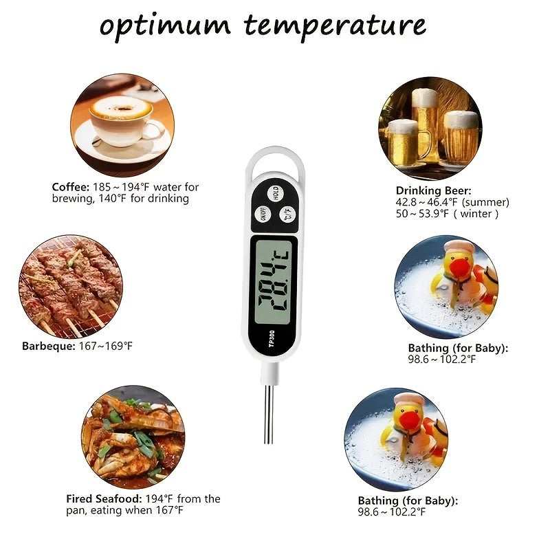 1pc Digital Food Thermometer with Stainless Steel Probe - Accurate Meat and BBQ Cooking Temperature, Instant Read for Baking and Grilling, Includes AA Battery, Kitchen Temperature Tool|Sleek Digital Thermometer|Plastic Body T