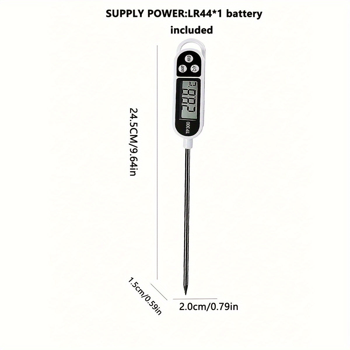 1pc Digital Food Thermometer with Stainless Steel Probe - Accurate Meat and BBQ Cooking Temperature, Instant Read for Baking and Grilling, Includes AA Battery, Kitchen Temperature Tool|Sleek Digital Thermometer|Plastic Body T